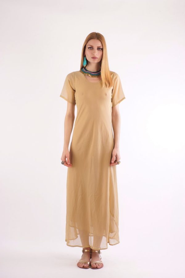 Bohochic Mάξι φόρεμα, μονοκόματη ραφή στο χρώμα της άμμου