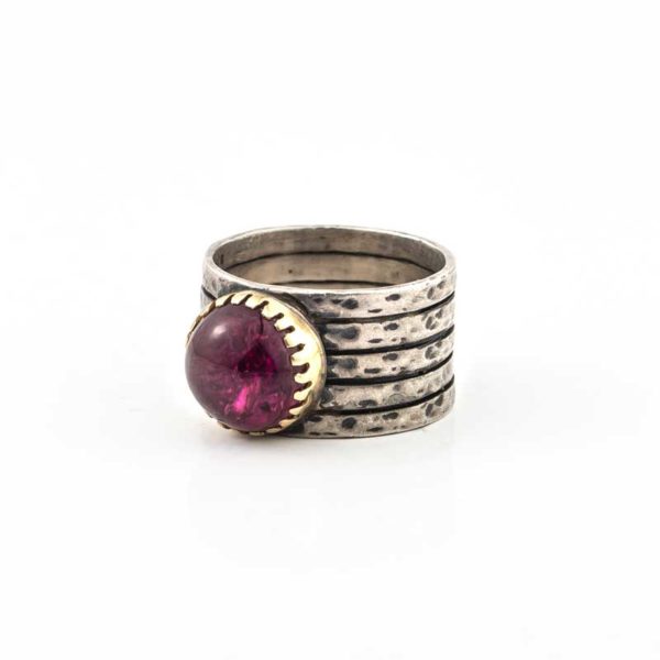 Handmade Silver (925) Boho Ring with gold and amethyst