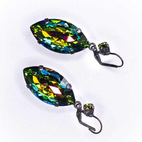 Boho Earrings With Faux large green strass stones