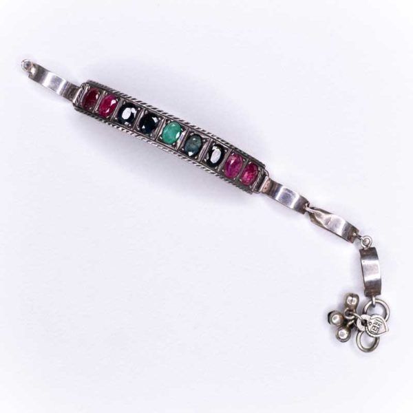 Handmade Silver Boho Bracelet with Precious Stones