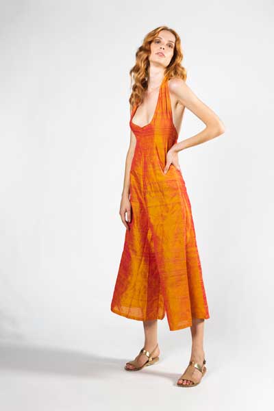 Orange Jumpsuit Boho Φόρμα Από Ακατέργαστο Μεταξωτό