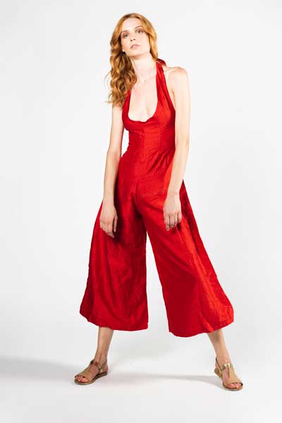 Red Jumpsuit Φόρμα Από Ακατέργαστο Μεταξωτό