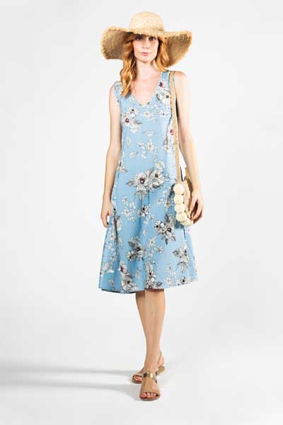 Free Spirit Midi Φόρεμα Γαλάζιο Με Άσπρο Λουλούδι
