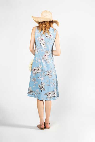Free Spirit Midi Φόρεμα Γαλάζιο Με Άσπρο Λουλούδι