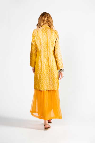 Orange Chiffon Skirt And Yellow Silk Jacket