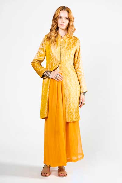 Orange Chiffon Skirt And Yellow Silk Jacket