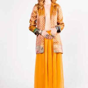 Orange Chiffon Skirt And Orange Silk Indian Jacket Μάξι