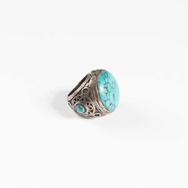 Boho Δαχτυλιδι - Indian Silver With Big Turquoise Stone .