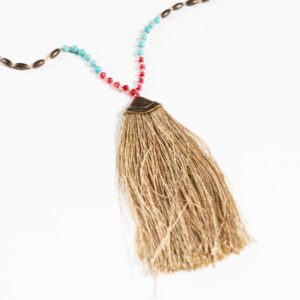 Boho Κολιέ. Long Faux Necklace With Multicolored Beads With A Tassel