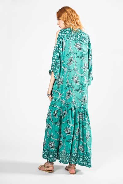 Βοho Green Flower Μάξι Φόρεμα