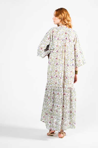 Boho White Flower Μάξι Φόρεμα
