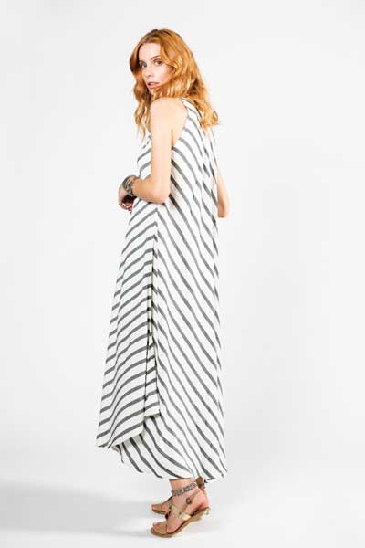 Marrakesh Zebra Μάξι Φόρεμα Λευκό Με Γκρι Ρίγες