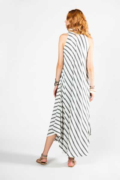 Marrakesh Zebra Μάξι Φόρεμα Λευκό Με Γκρι Ρίγες